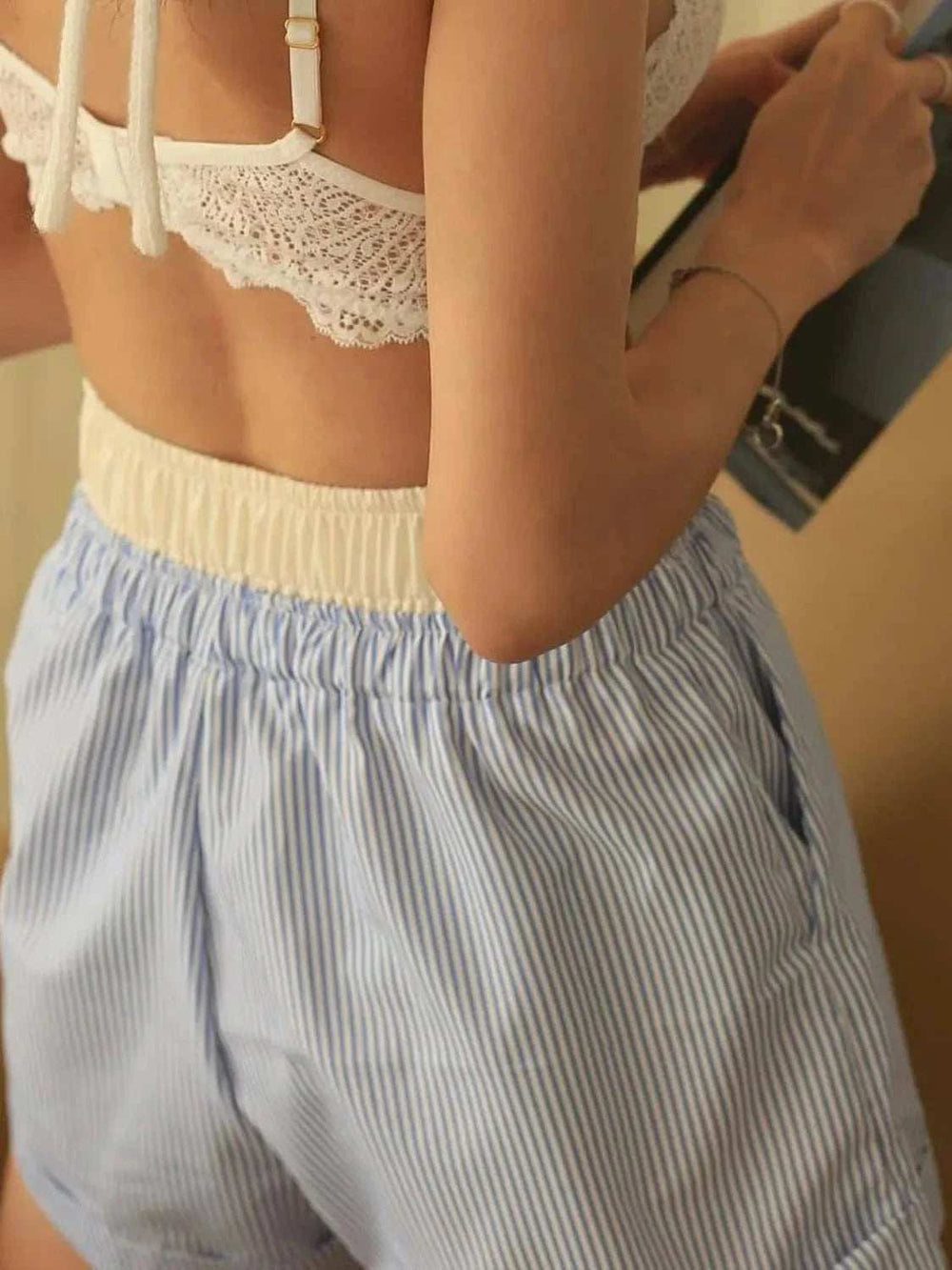 Striped Elastic Waist Shorts - Trendsi - Flyclothing LLC
