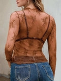 Floral Mock Neck Long Sleeve Mesh Top - Trendsi - Flyclothing LLC