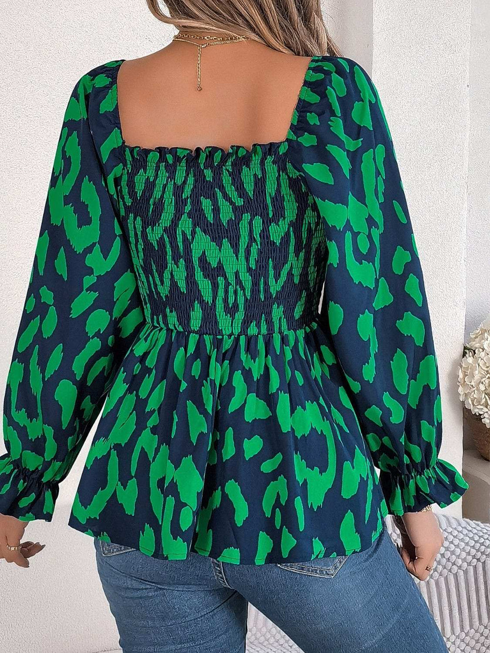Square Neck Flounce Sleeve Blouse - Trendsi - Flyclothing LLC
