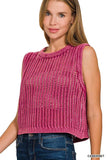 Zenana Acid Washed Fishnet Sweater Vest - Trendsi - Flyclothing LLC