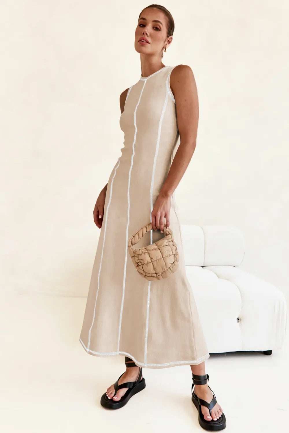 Contrast Stitching Maxi Tank Dress - Trendsi - Flyclothing LLC