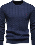 Men's Cable-Knit Round Neck Long Sleeve Sweater - Trendsi - Flyclothing LLC
