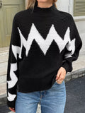 Zigzag Pattern Mock Neck Sweater - Trendsi - Flyclothing LLC