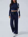 Devine Round Neck Long Sleeve Top and Pants Set - Trendsi - Flyclothing LLC
