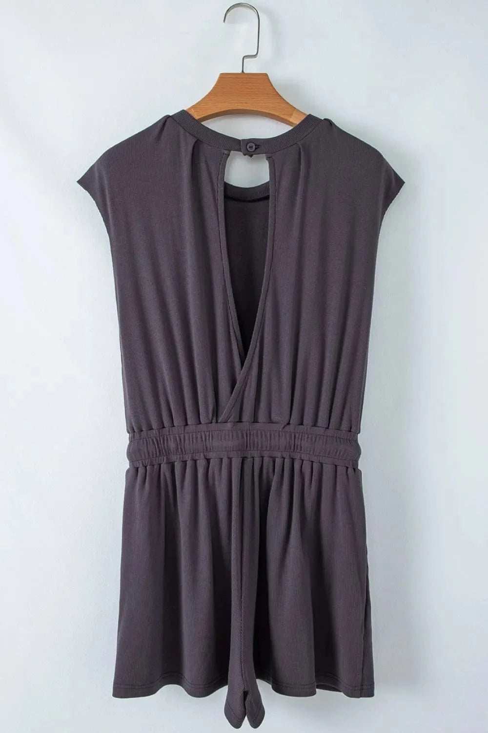 Knit Open Back Cap Sleeve Drawstring Romper - Trendsi - Flyclothing LLC