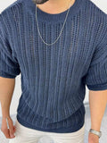 Men's Openwork Round Neck Knit T-Shirt - Trendsi - Flyclothing LLC