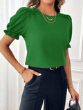 Round Neck Flounce Sleeve Blouse - Trendsi - Flyclothing LLC