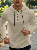 Men's Full Size Drawstring Button Detail Long Sleeve Hoodie Plus Size - Trendsi - Flyclothing LLC