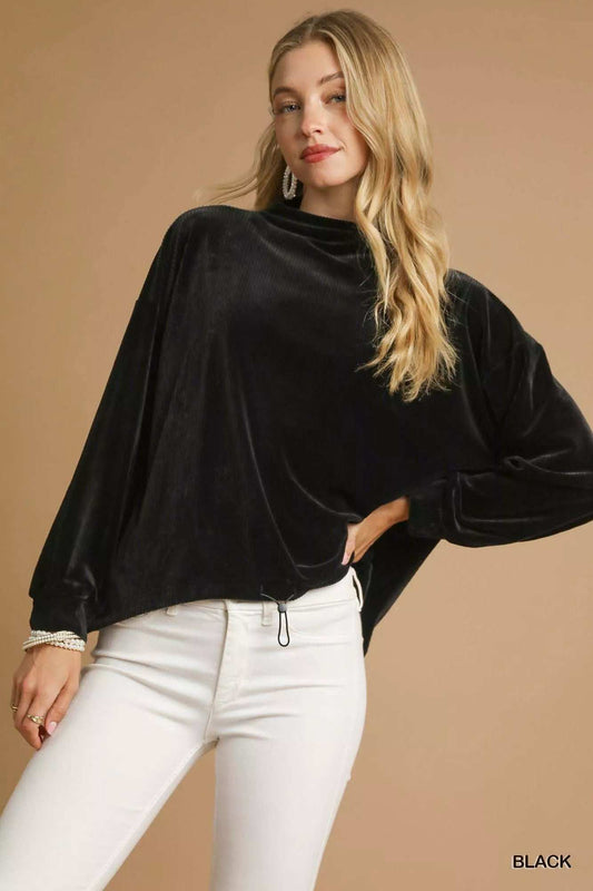 Umgee Ribbed Drawstring Hem Knit Top - Trendsi - Flyclothing LLC