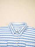 Stripe Half Button Collared Chest Pockets Loose Fit Blouse - Trendsi - Flyclothing LLC