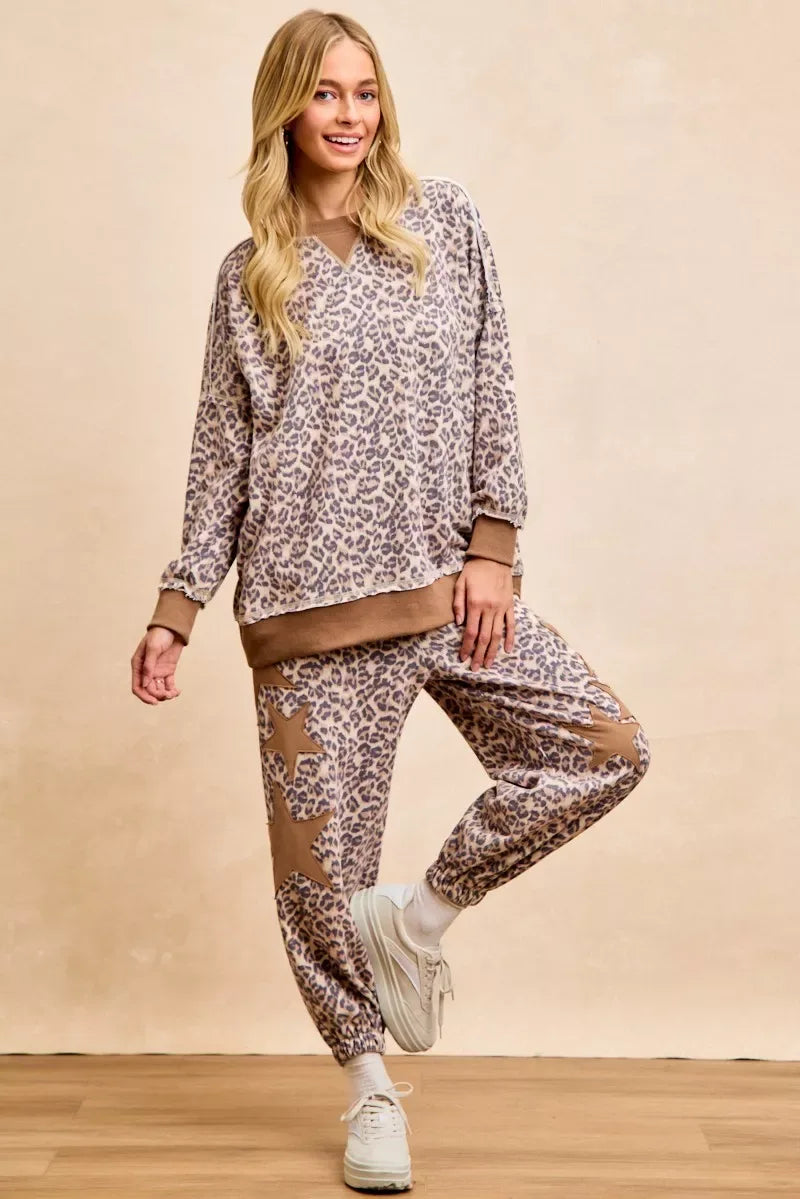 BiBi Leopard Printed French Terry Sweatshirt - Trendsi - Flyclothing LLC