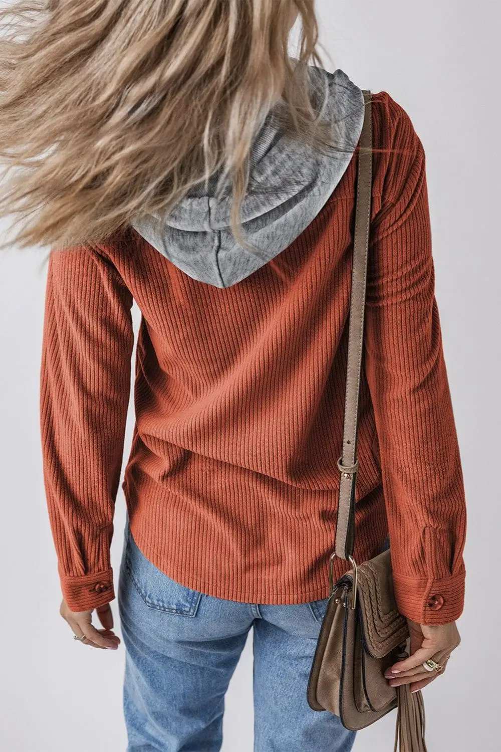 Drawstring Button Up Long Sleeve Hooded Jacket - Trendsi - Flyclothing LLC