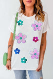 Flower Round Neck Short Sleeve T-Shirt - Trendsi - Flyclothing LLC