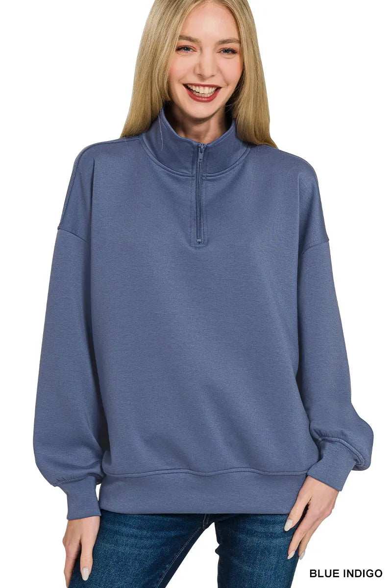 Zenana Scuba Quarter-Zip Sweatshirt - Trendsi - Flyclothing LLC