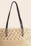 Fame Faux Leather Handle Knitted Tote Bag - Trendsi - Flyclothing LLC