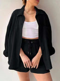 Textured Button Up Shirt and Shorts Set - Trendsi - Flyclothing LLC