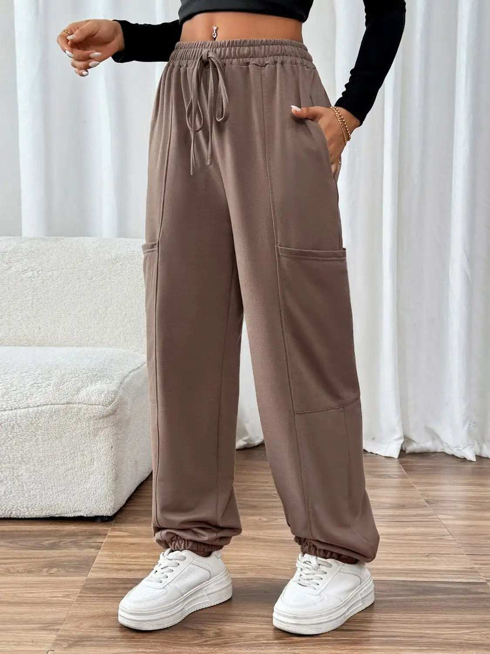 Tied Joggers with Pockets - Trendsi - Flyclothing LLC