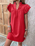 Ruffled Notched Cap Sleeve Mini Dress - Trendsi - Flyclothing LLC