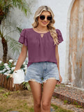 Cutout Round Neck Short Sleeve Blouse - Trendsi - Flyclothing LLC