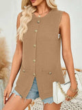 Button Down Round Neck Knit Vest - Trendsi - Flyclothing LLC