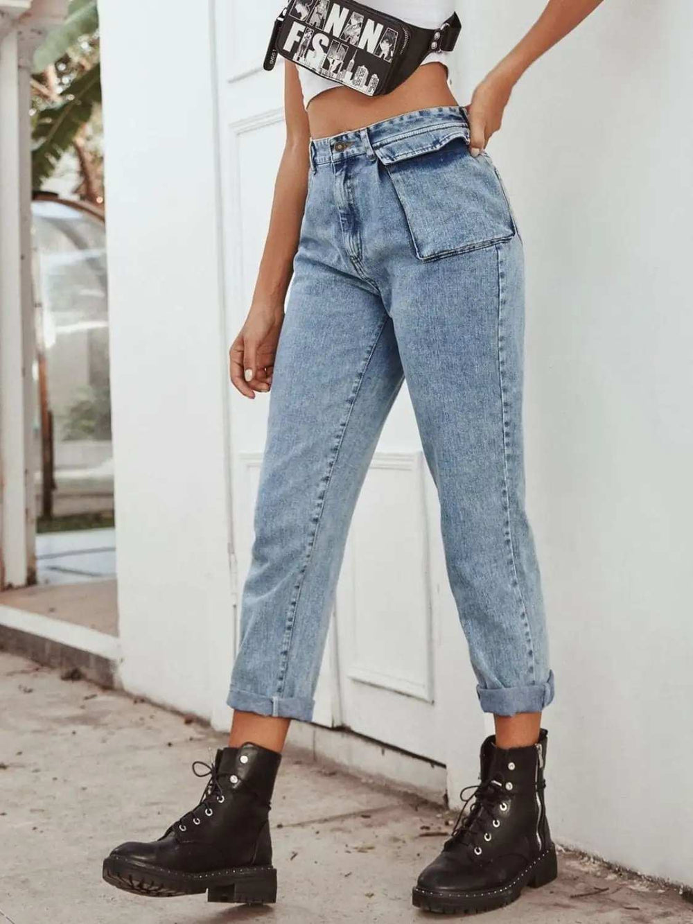 High Waist Straight Leg Jeans - Trendsi - Flyclothing LLC
