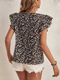Ditsy Floral Round Neck Cap Sleeve Top - Trendsi - Flyclothing LLC