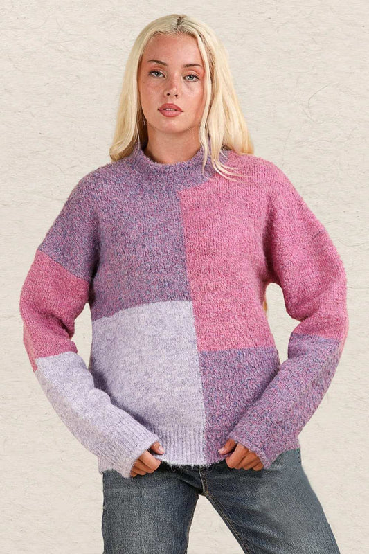 VERY J Color Block Mock Neck Drop Shoulder Sweater - Trendsi - Flyclothing LLC