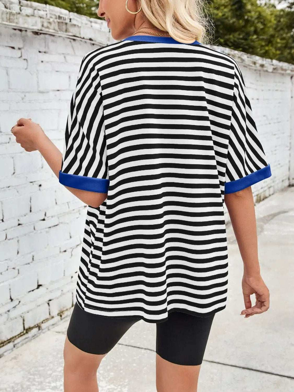 Lovelet Striped Round Neck Half Sleeve T-Shirt - Trendsi - Flyclothing LLC