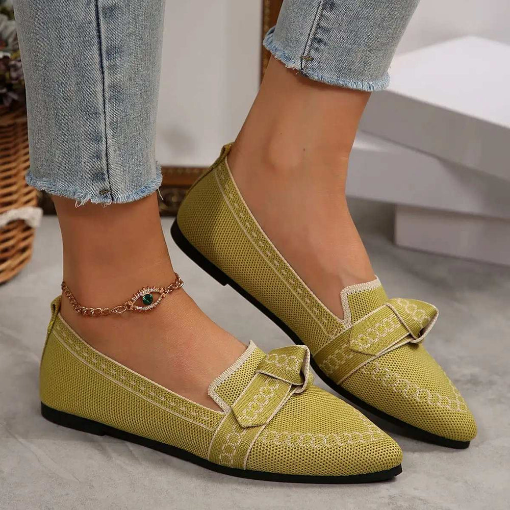 knitted Slip-On Flats with Bow - Trendsi - Flyclothing LLC