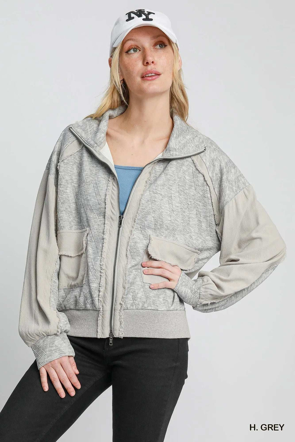 Umgee Two-Way Jacquard Zip-Up Jacket - Trendsi - Flyclothing LLC