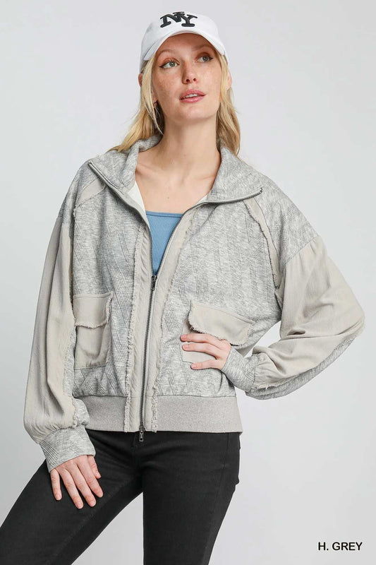 Umgee Two-Way Jacquard Zip-Up Jacket - Trendsi - Flyclothing LLC