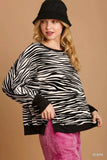 Umgee Zebra Striped Fleece Pullover Sweater Shirt - Trendsi - Flyclothing LLC