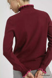 Umgee Ribbed Round Neck Sweater with Ruffle Contrast Trim - Trendsi - Flyclothing LLC
