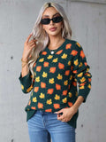 Angel Wings Maple Leaf Round Neck Long Sleeve Sweater - Trendsi - Flyclothing LLC