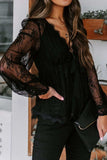 Lace Detail Plunge Long Sleeve Blouse - Trendsi - Flyclothing LLC