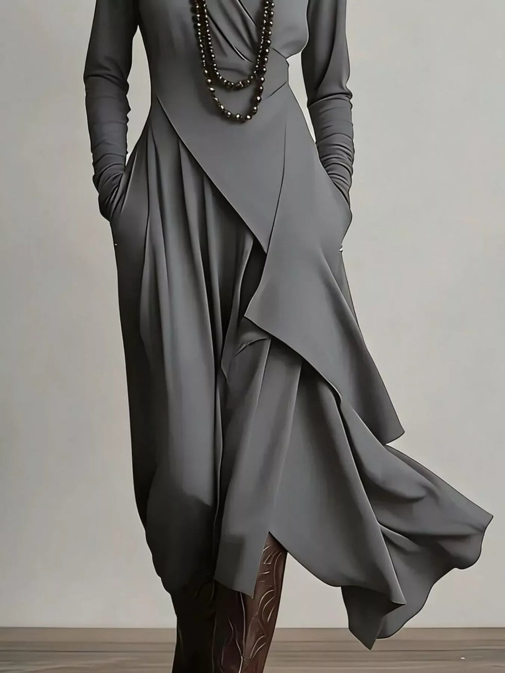 Full Size Asymmetrical Hem Turtleneck Dress Plus Size - Trendsi - Flyclothing LLC
