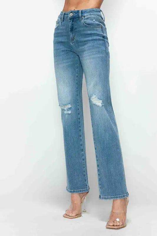 bytos Full Size Distressed High Rise Straight Jeans - Trendsi - Flyclothing LLC