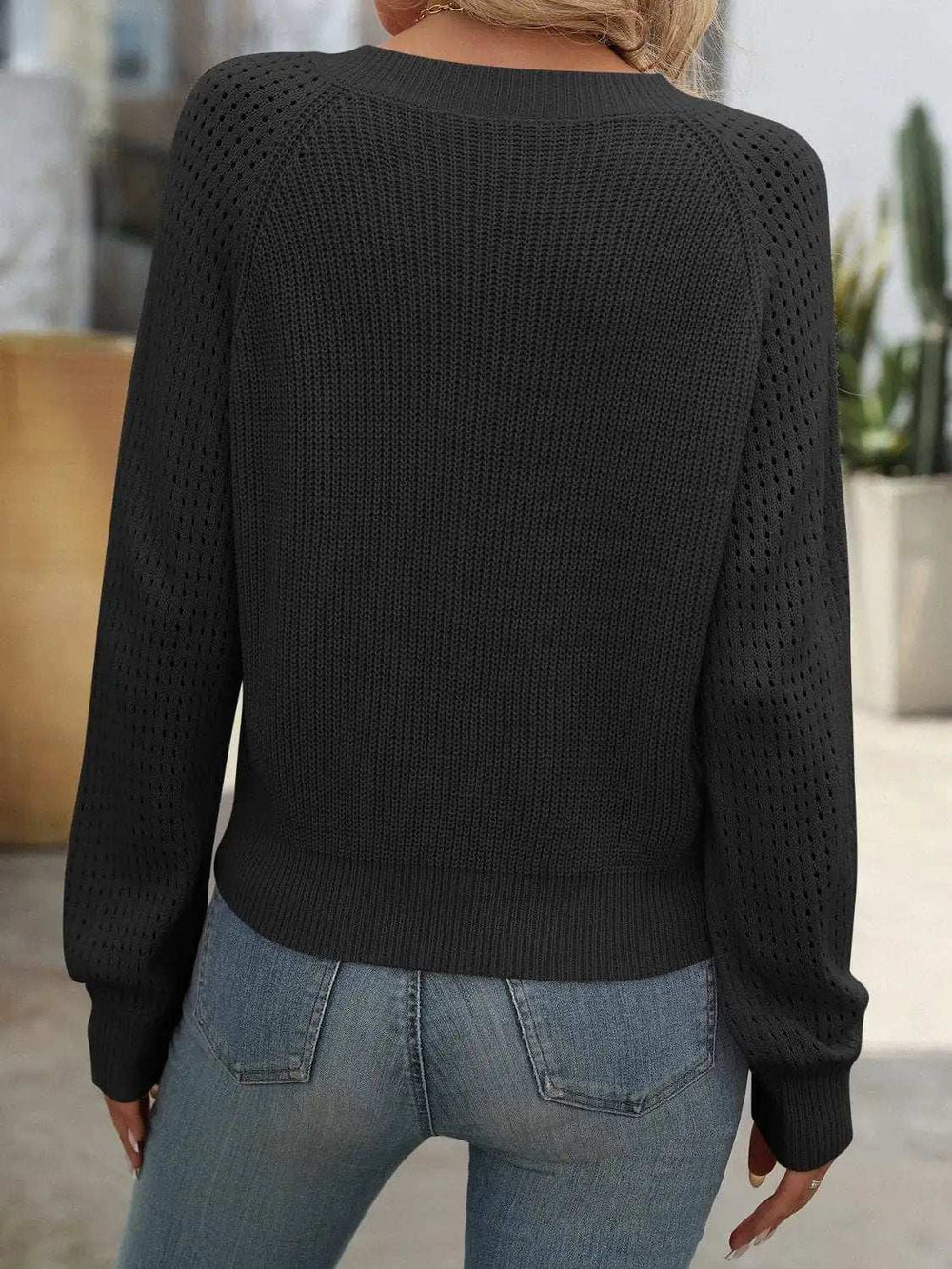 V-Neck Long Sleeve Sweater - Trendsi - Flyclothing LLC