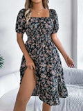 Ruffled Hem Floral Puff Sleeve Dress - Trendsi - Flyclothing LLC