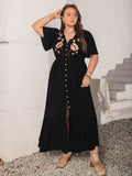 Plus Size Embroidered V-Neck Flutter Sleeve Maxi Dress - Trendsi - Flyclothing LLC
