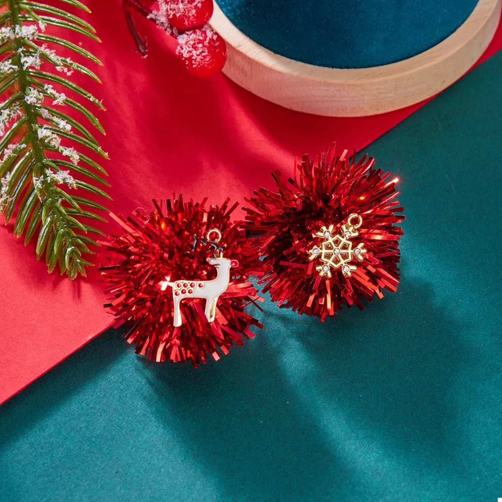 Christmas Asymmetrical Tinsel Ball Earrings - Trendsi - Flyclothing LLC