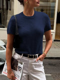 Round Neck Short Sleeve Sweater - Trendsi - Flyclothing LLC