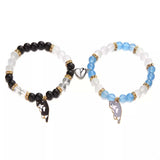 2 Piece Beaded Cat Charm Bracelet - Trendsi - Flyclothing LLC
