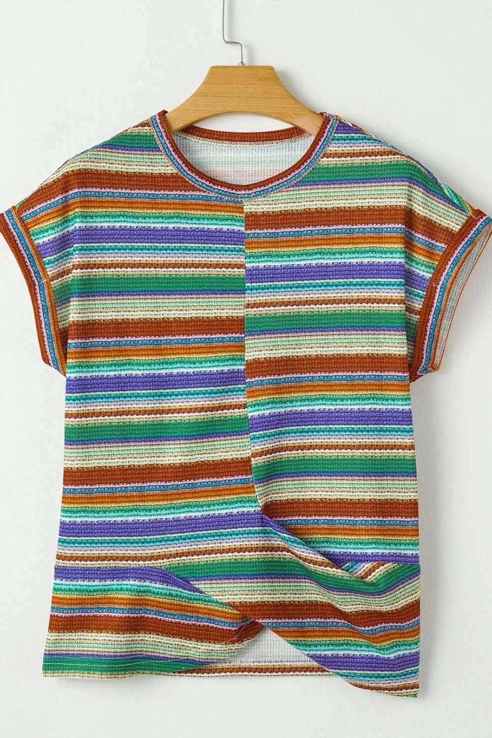 Multicolour Striped Twist Hem Cap Sleeve Top - Trendsi - Flyclothing LLC