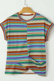 Multicolour Striped Twist Hem Cap Sleeve Top - Trendsi - Flyclothing LLC
