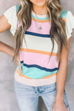 Color Block Round Neck Cap Sleeve Knit Top - Trendsi - Flyclothing LLC