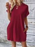 Round Neck Short Sleeve Mini Dress - Trendsi - Flyclothing LLC