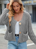 Round Neck Button Up Cardigan with Pockets - Trendsi - Flyclothing LLC