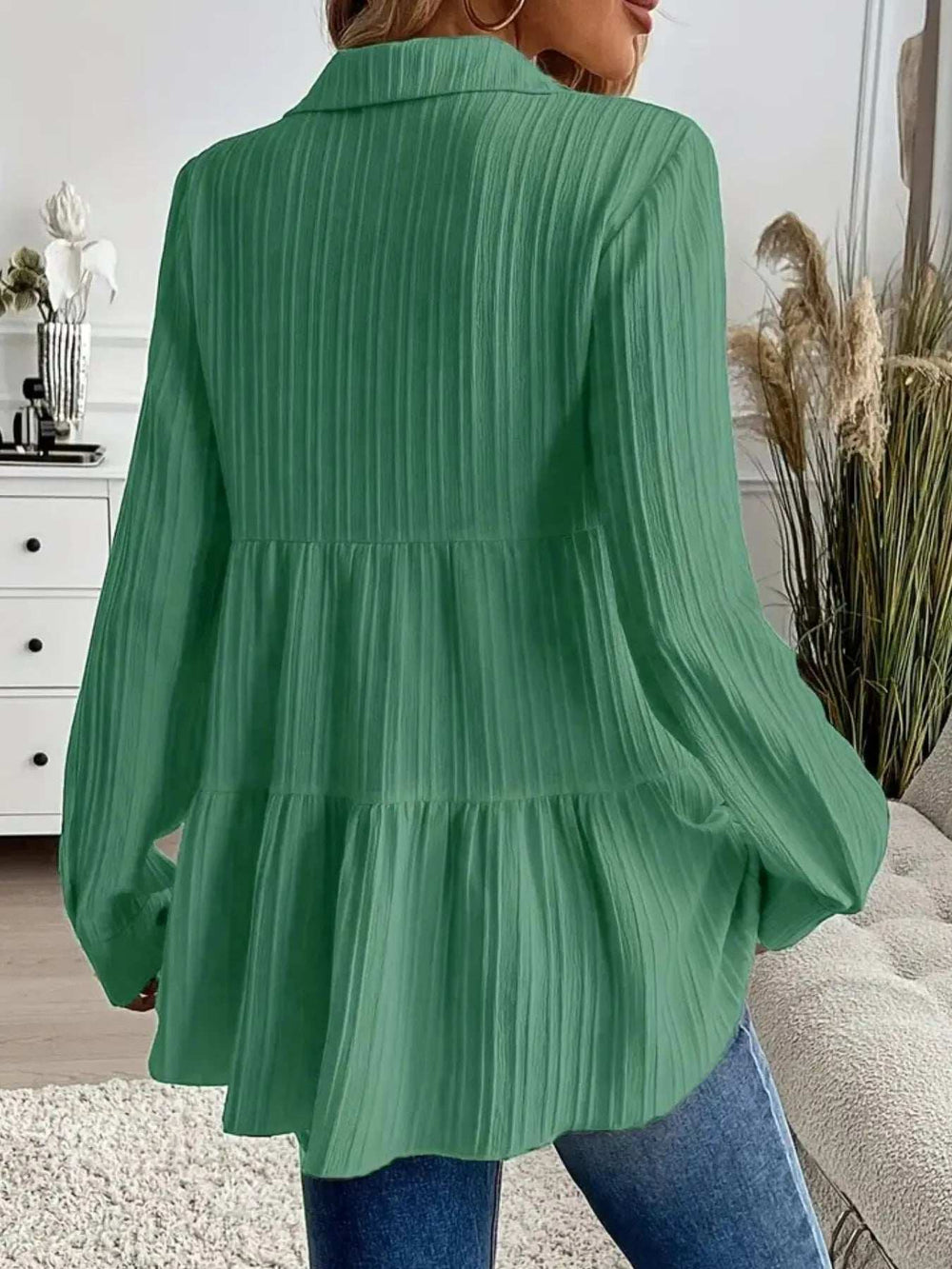 Striped Button-Down Tiered Shirt - Trendsi - Flyclothing LLC