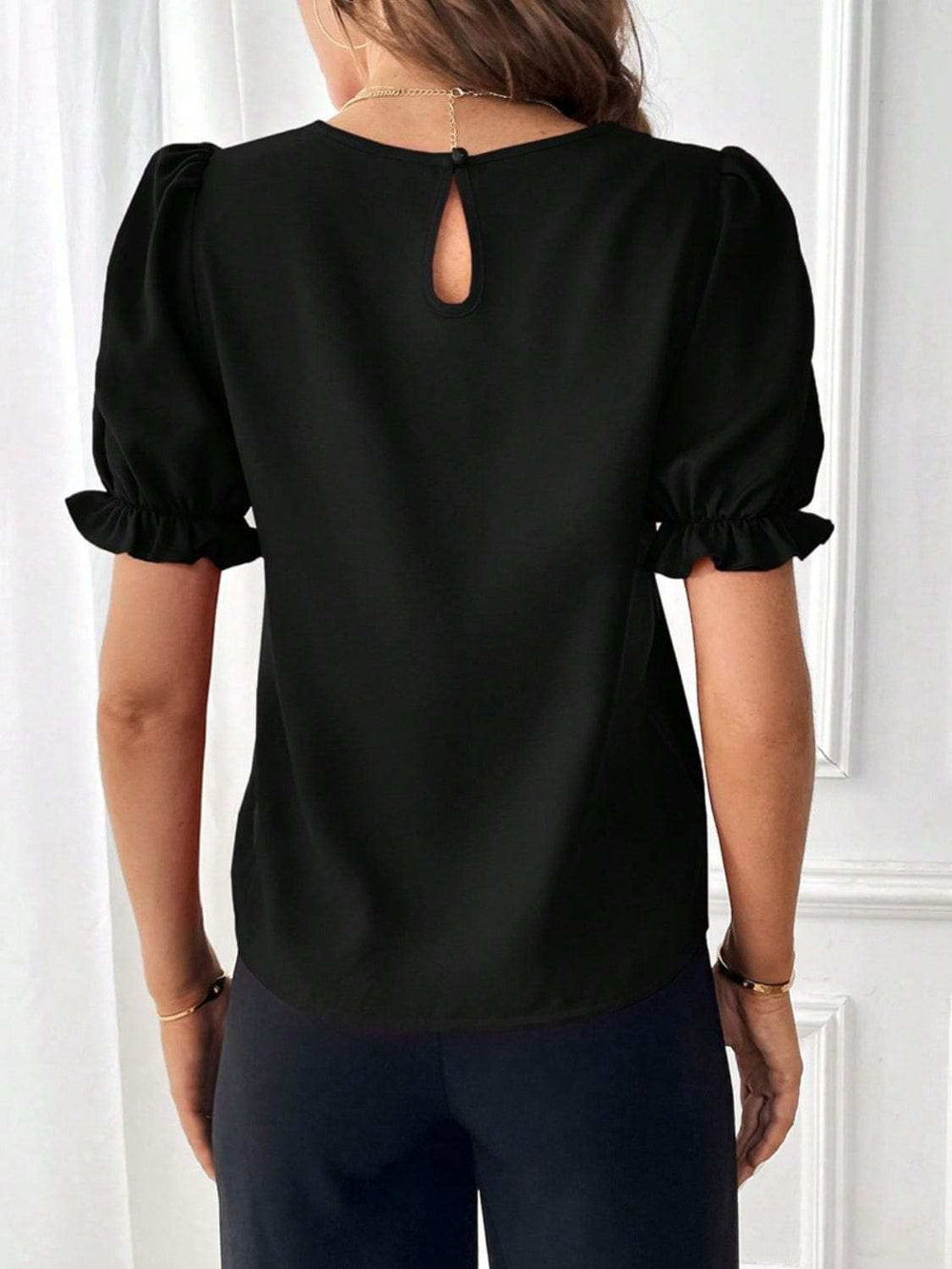Round Neck Flounce Sleeve Blouse - Trendsi - Flyclothing LLC